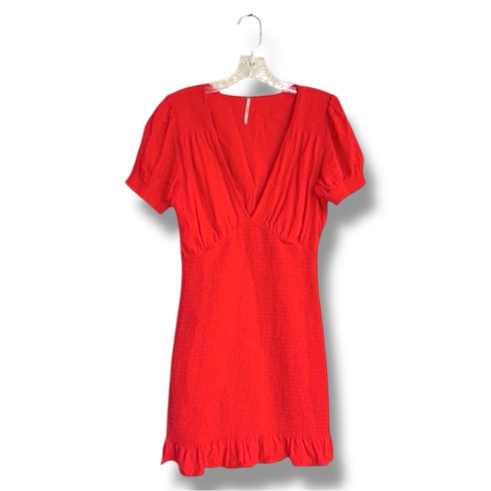 Free People Red Ruffle Hem Smocked Bodycon Mini Dress Size Medium